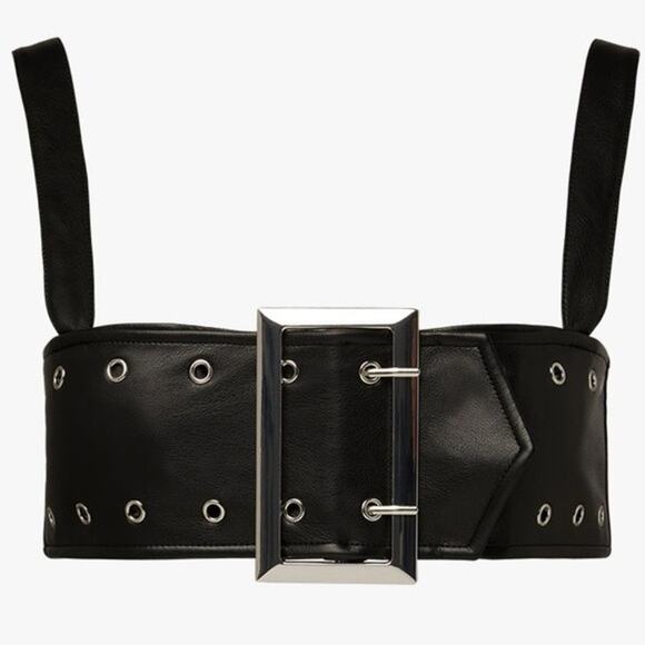 NWT WeWoreWhat Cropped Faux Leather Buckle Bandeau Top Silver Buckle XXL Black - Picture 14 of 15